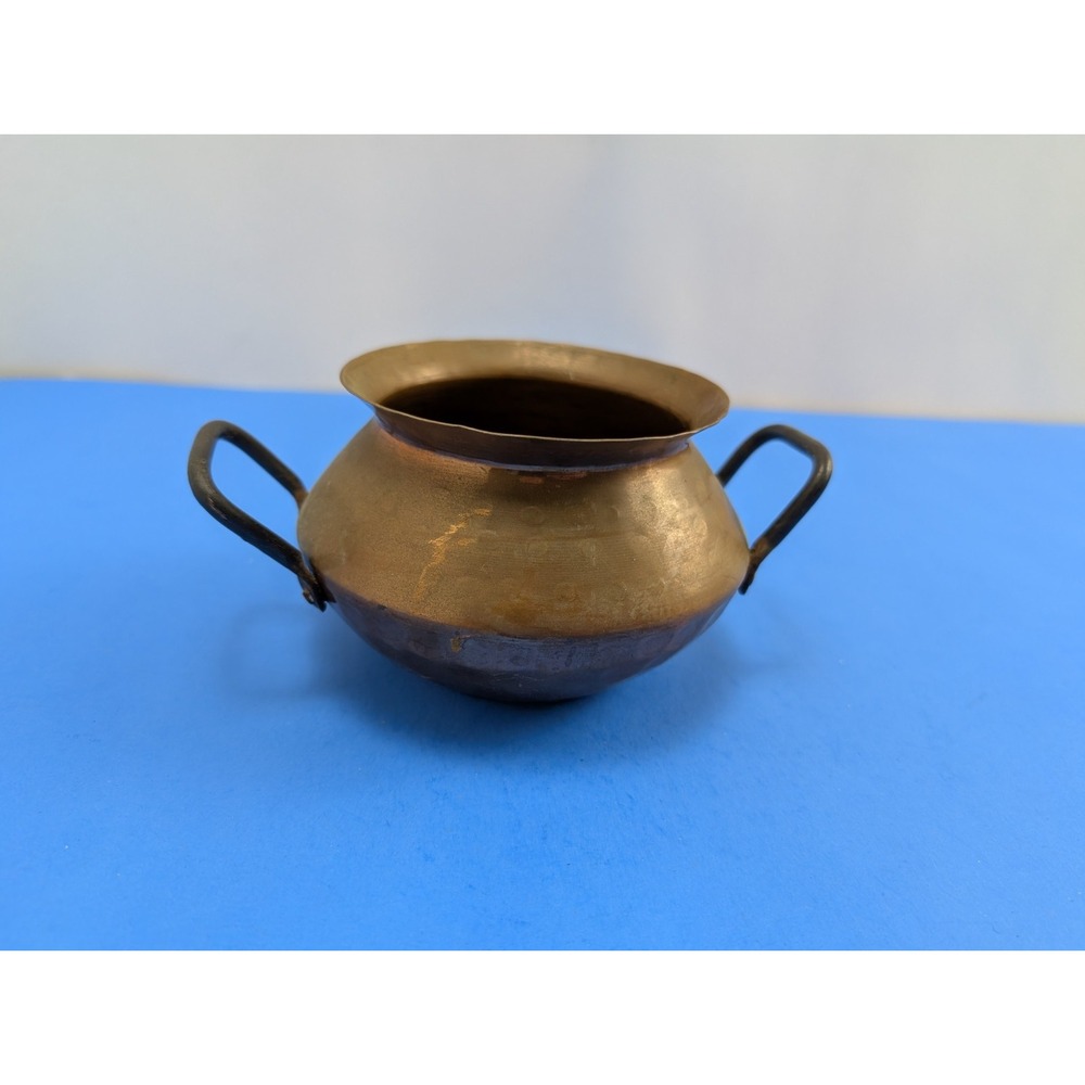 Vintage Copper Brass Mini Cauldron Pot with Handles Made in Korea